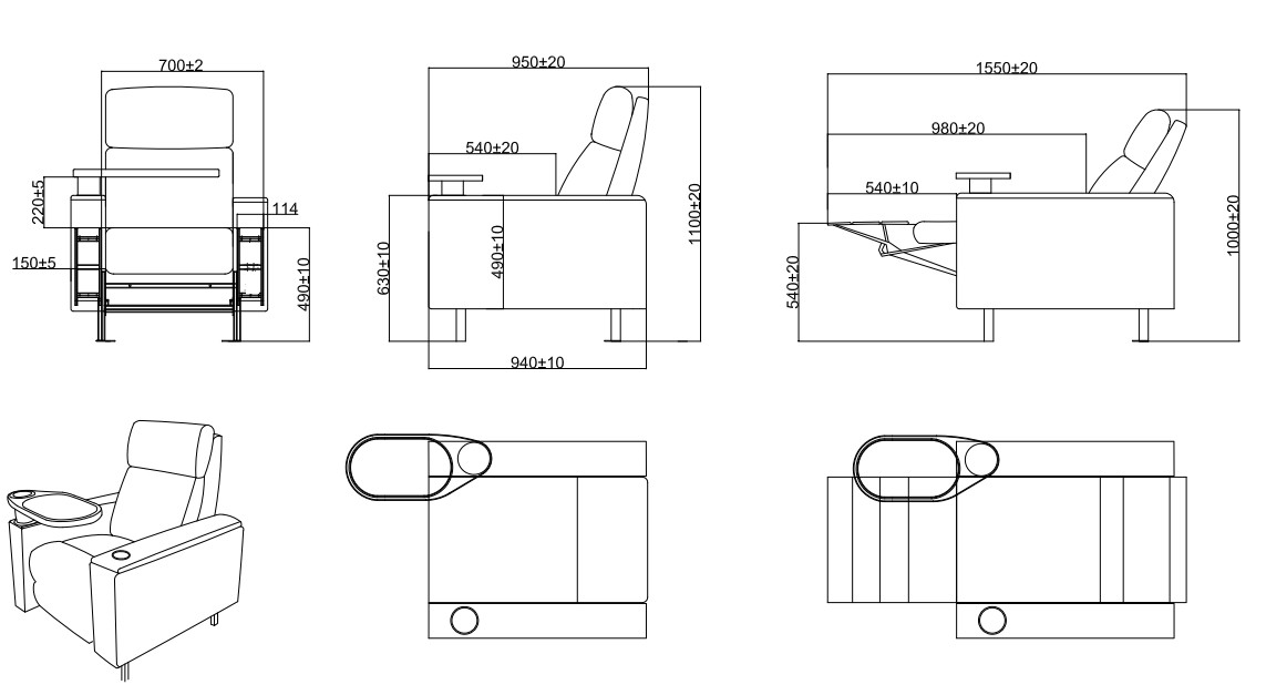 813B vip cinema seating DIMENSION